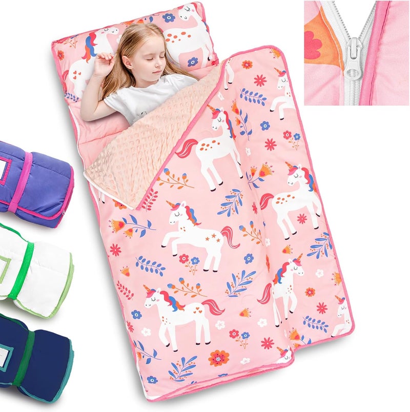 PRIMLECT Toddler Nap Mat with Detachable Blanket and Removable Pillow, Kids Sleeping Bag 55''x35'' for Daycare Preschool Kindergarten, Toddler Sleeping Mat for Boys and Girls - Image 1